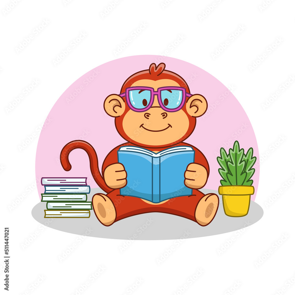 Cartoon illustration of a cute monkey reading a book Cartoon illustration of a cute monkey reading a book