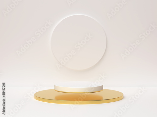 Background image for color product placement and white center pedestal. On a gold pedestal. 3D scene.