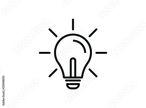 Light bulb icon on white background. Energy and thinking symbol. Creative idea and inspiration concept. Vector illustration