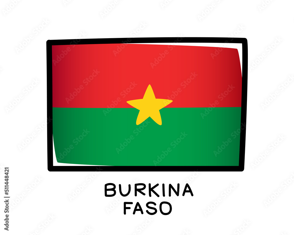 The flag of Burkina Faso. Colorful logo of the flag of West Africa. Red and green brush strokes, drawn by hand. Black outline. Vector illustration The flag of Burkina Faso. Colorful logo of the flag of West Africa. Red and green brush strokes, drawn by hand. Black outline. Vector illustration