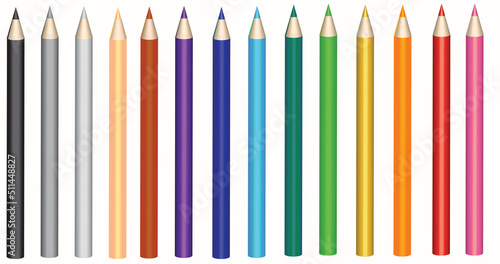 Set of color pencils isolated on white background.Back to school concept.Kindergarten, preschool and kids concept. Realistic vector illustration.Sign, symbol, icon or logo.