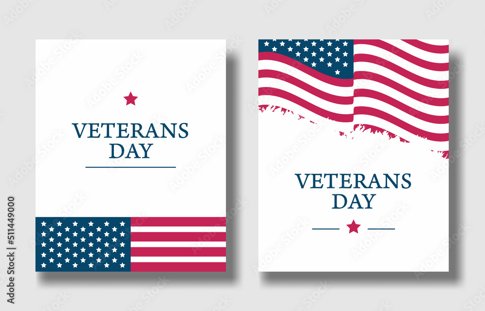USA Veterans Day greeting cards set with United States national flag. United States national holiday vector illustration. USA Veterans Day greeting cards set with United States national flag. United States national holiday vector illustration.