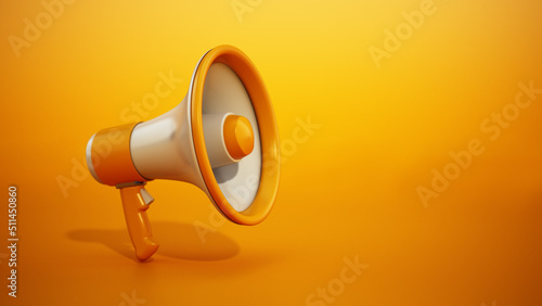 Megaphone standing on yellow background. 3D illustration