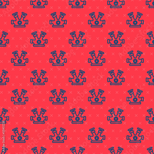 Blue line Fire hydrant icon isolated seamless pattern on red background. Vector