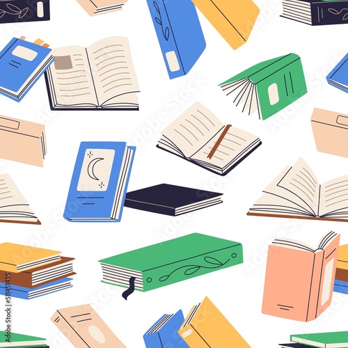 Book pattern. Seamless background with paper literature for education, readin...