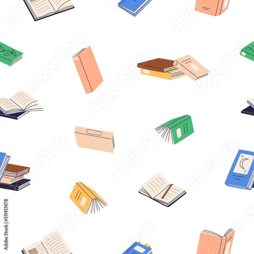 Seamless pattern with paper books. Endless background with education school l...