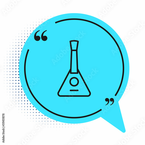 Black line Musical instrument balalaika icon isolated on white background. Blue speech bubble symbol. Vector
