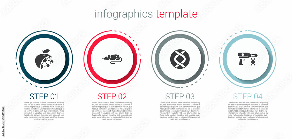 Set Biological structure, Experimental mouse, DNA symbol and Transfer liquid gun. Business infographic template. Vector Set Biological structure, Experimental mouse, DNA symbol and Transfer liquid gun. Business infographic template. Vector