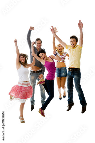 Young People are Jumping and Having Fun on White Background