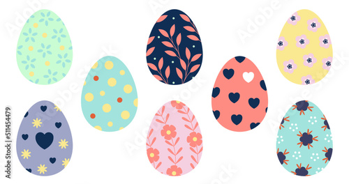 Oeufs de Pâques vectoriels. Motif graphique pour œufs en chocolat. Joyeuses Pâques. Illustrations, décorations simples et couleurs pastels.