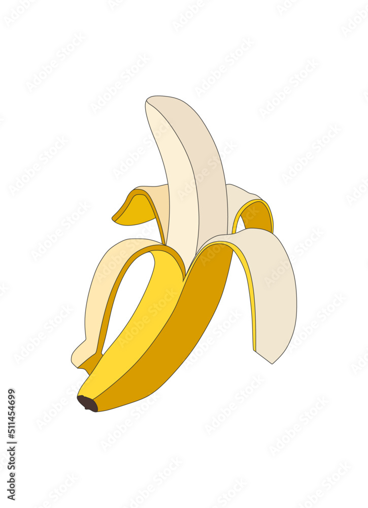 Half peeled ripe banana close up appetizing realistic vector image. Half peeled ripe banana close up appetizing realistic vector image.