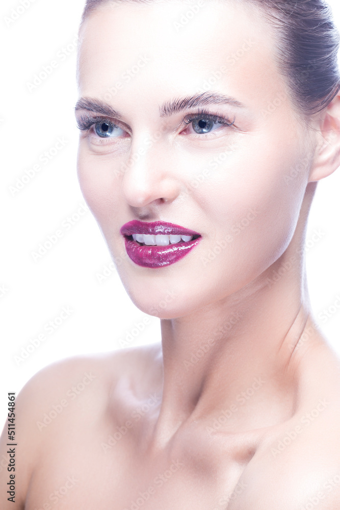 Beauty Portrait of Winsome Sensual Caucasian Woman with Fresh Clean Skin for Health Facial Therapy Treatment, Cosmetology, Beauty Beauty Portrait of Winsome Sensual Caucasian Woman with Fresh Clean Skin for Health Facial Therapy Treatment, Cosmetology, Beauty