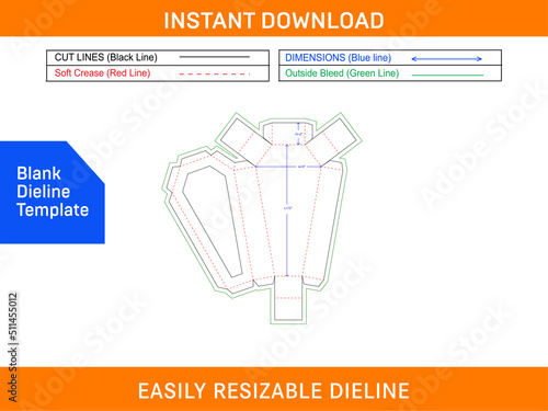 Coffin cardboard box die cut template and 3D coffin box Blank dieline template