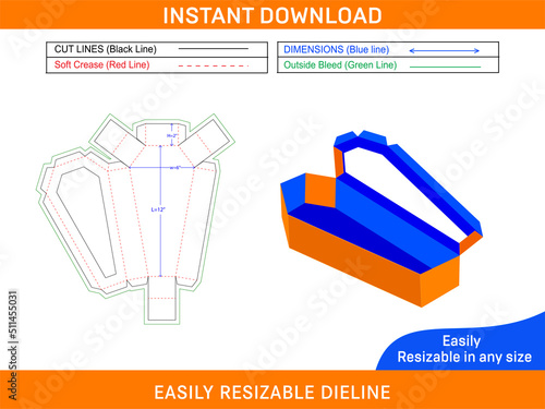 Coffin cardboard box die cut template and 3D coffin box