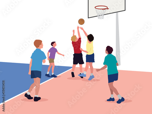 Kids Playing Basketball in illustration graphic vector