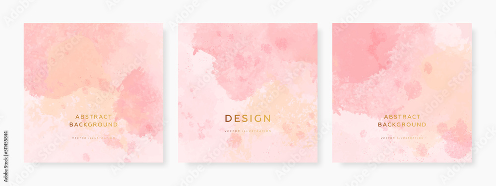 Set of abstract square banner, card or cover design template. Hand painted pink background. Vector illustration