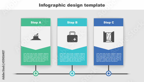 Set Tree stump, First aid kit and Waterfall. Business infographic template. Vector