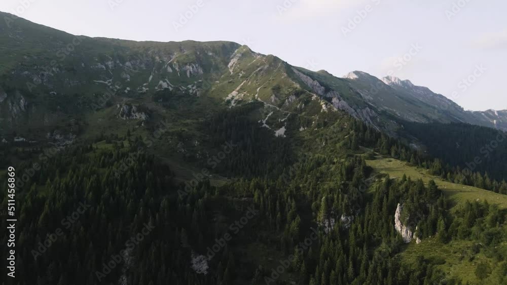 Alp Mountains in Slovenia, Beautiful Aerial Scenery, Approaching View Alp Mountains in Slovenia, Beautiful Aerial Scenery, Approaching View