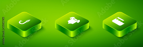 Set Isometric Swimsuit, Diving board or springboard and Snorkel icon. Vector