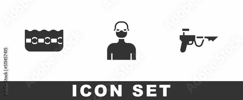 Set Swimming pool, Swimmer and Fishing harpoon icon. Vector