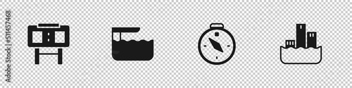 Set Sport mechanical scoreboard, Diving springboard, Compass and Winner podium icon. Vector