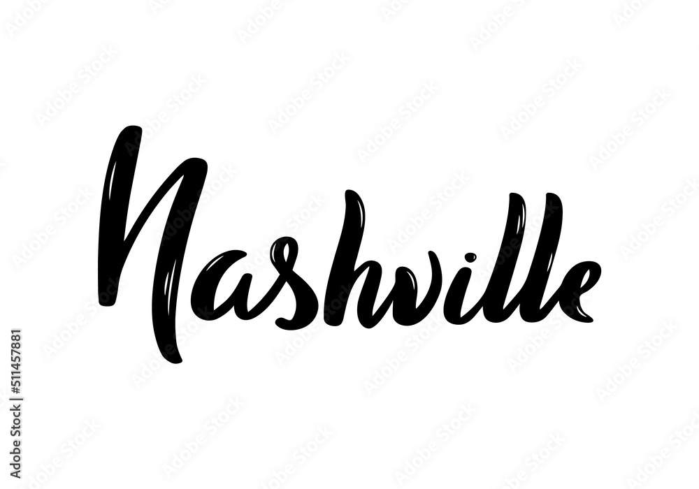 Nashville Lettering. Handwritten name USA city. Vector design template.