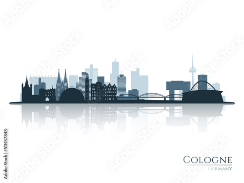 Cologne skyline silhouette with reflection. Landscape Cologne, Germany. Vector illustration.