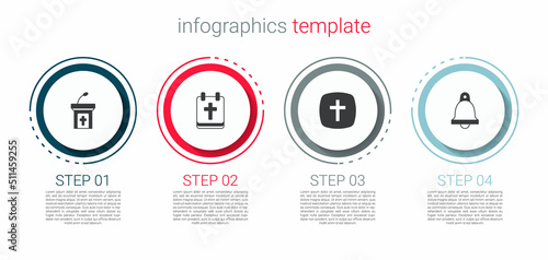 Set Church sermon tribune, Calendar with Easter, Christian cross and bell. Business infographic template. Vector