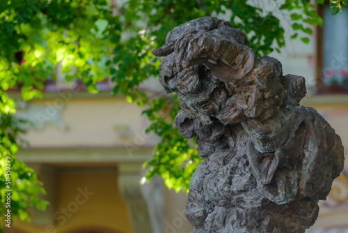 Lviv, Ukraine - June, 2022: Monument to Franz Xaver Wolfgang Mozart, the son of the great composer Wolfgang Amadeus Mozart, created by Austrian sculptor Sebastian Schweikert in Malaniuka Square. photo