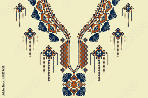 Photo Vector ethnic African neckline pattern vintage color flower shape design on white cream background