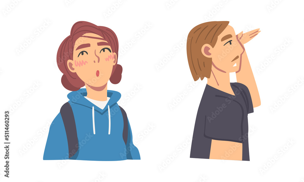 Man and Woman Looking in Different Direction with Face Expression Vector Set Man and Woman Looking in Different Direction with Face Expression Vector Set