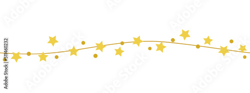 Yellow stars, ribbon and dots on white background seamless border. Vector illustration for patterns, banner, birthday invitation, packaging.