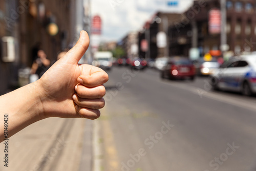 Canvas Print Hitchhiking the road concept