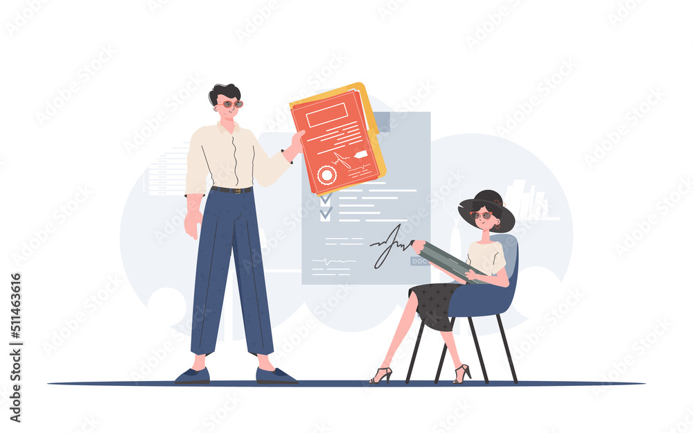 The HR manager is hiring a person. Job recruitment. Trend style, vector illustration.