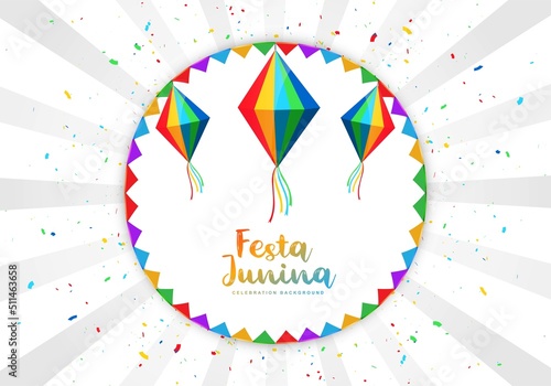 Festa junina brazil festival card on decorative party flags background