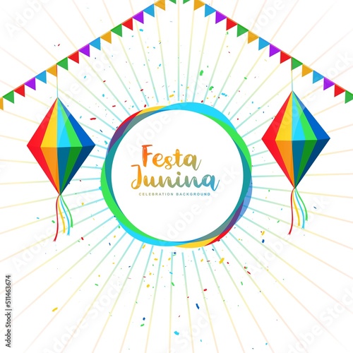 Festa junina brazil festival card on decorative party flags background