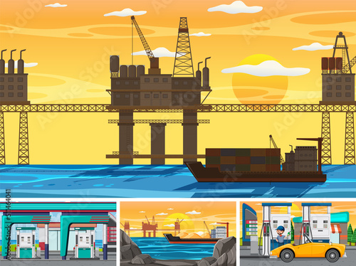 Four different petroleum industry scenes
