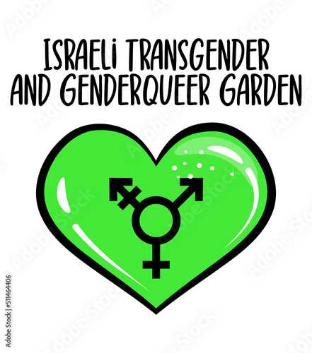 Israeli transgender and genderqueer garden - Rainbow heart sticker Pride Banner. LGBT Flag colors. Happy Pride Month Vector Illustration. LGBTQ plus community festival icons.