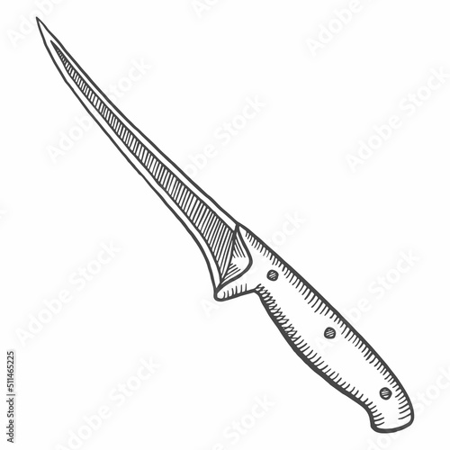 kitchen boning knife isolated doodle hand drawn sketch with outline style