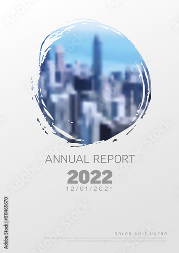 Light annual report front cover page template with photo