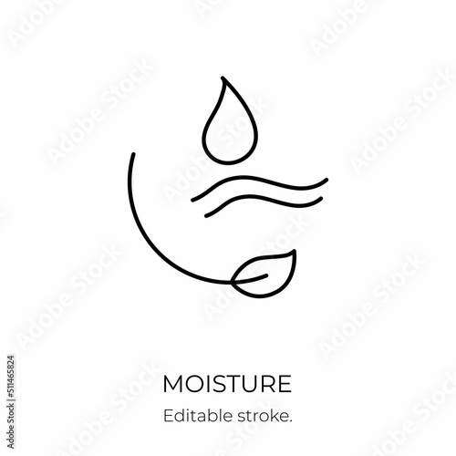Moisture and nutrition icon for revitalizing and hydrating face beauty product. Editable stroke. Vector stock illustration isolated on white background for packaging design.