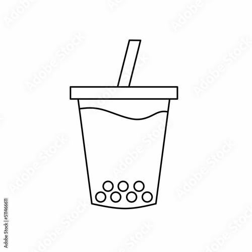 Single boba milk or bubble tea line icon in linear style isolated on white background. Pictogram symbol and illustration for logo. Thin black line vector.