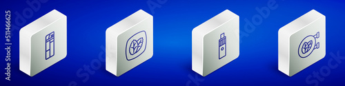Set Isometric line Lighter, Tobacco leaf, Vape mod device and shop icon. Vector