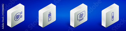 Set Isometric line Tobacco leaf shop, Vape mod device, and Cigar icon. Vector