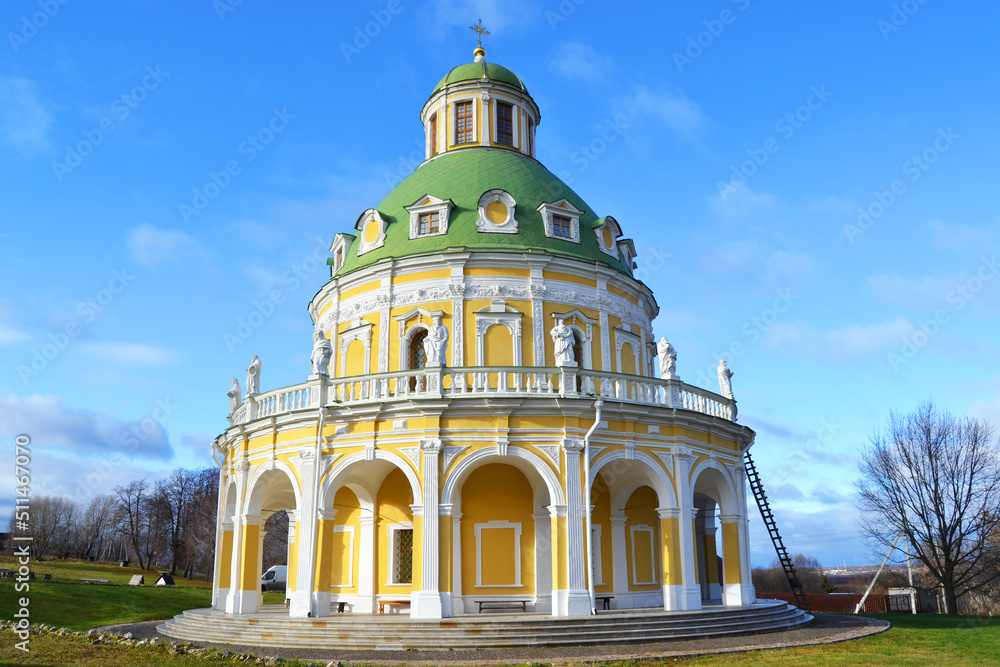 The Church of the Nativity of the Virgin in the village of Podmoklovo was built in the style of Western European Baroque, Russia