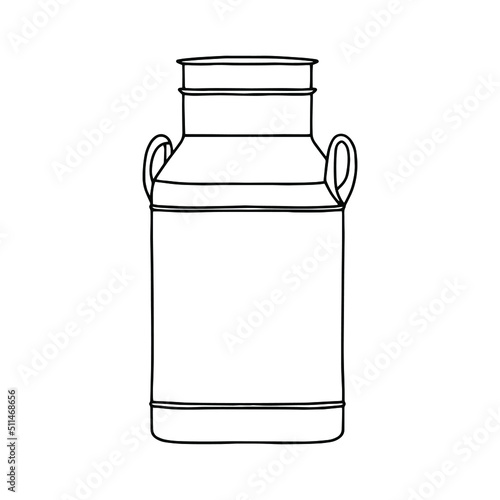 Metal milk jug with two handles. Linear, vector realistic illustration.