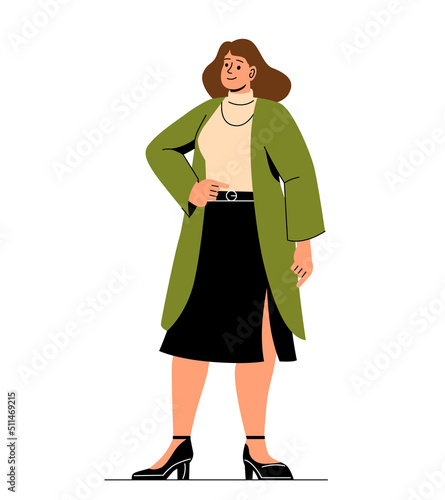 Business women collection. Young woman in green blouse, talented entrepreneur and successful employee. Icons for social networks, friendly smiling character. Cartoon flat vector illustration
