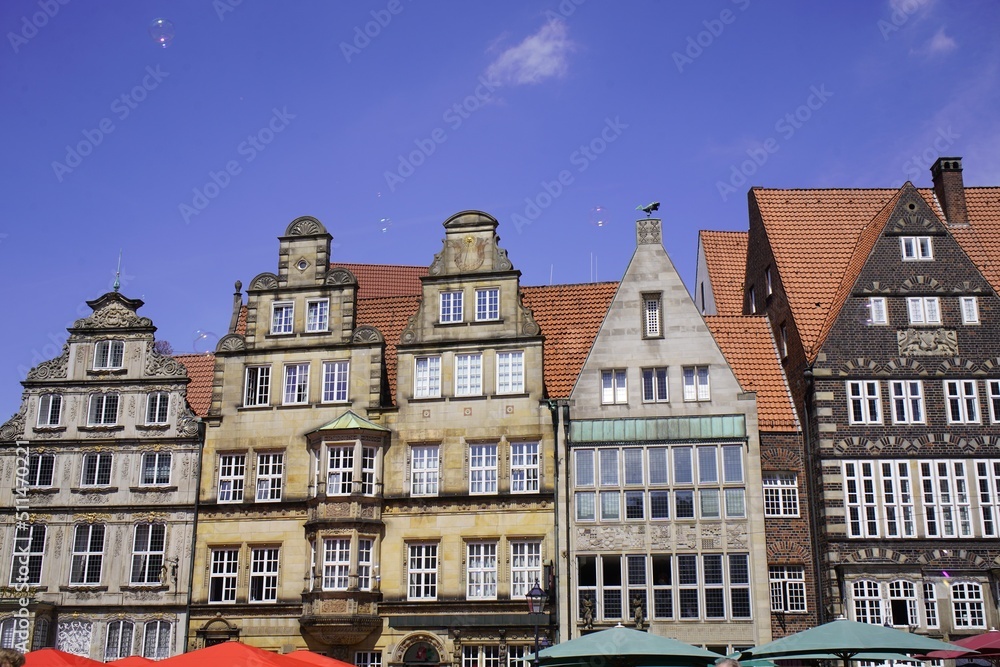 Historical buildings at Bremen market square, is located in the center of the Hanseatic city and is one of the oldest public squares in Bremen. Germany.