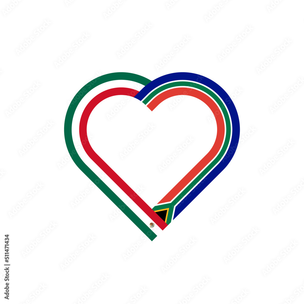 unity concept. heart ribbon icon of mexico and south africa flags. vector illustration isolated on white background