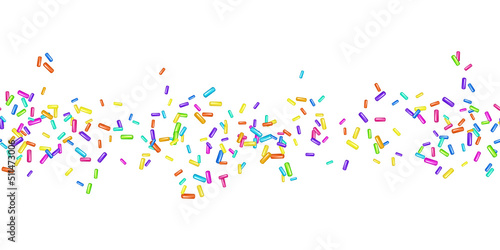 Sprinkle realistic with grains of desserts. Seamless pattern bright colorful sprinkles grainy isolated on white. Design for holiday designs, party, birthday, invitation. Vector 3d sweet confetti